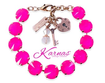 ELECTRIC PINK 12mm Charm Bracelet *Genuine Crystal *Pick your Finish *Karnas Design Studio™ *Free Shipping*