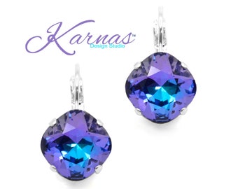 BLUE TIDE 12mm Cushion Cut Drop or Stud Earrings Made With K.D.S. Premium Crystal *Choose Your Finish *Karnas Design Studio™ *Free Shipping*