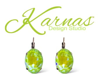 Radiant Neon Green Lacquer 18x13mm Oval Drop Earrings *Genuine Crystal *Pick Your Finish *Karnas Design Studio™ Free Shipping