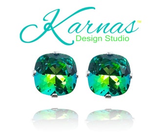 BORA BORA 12mm Cushion Cut Stud or Drop Earrings *Genuine Crystal *Choose Your Finish *Karnas Design Studio™ *Free Shipping