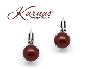 BORDEAUX PEARL 8mm Stud or Drop Earrings K.D.S. Premium Crystal *Choose Your Finish *Karnas Design Studio™ *