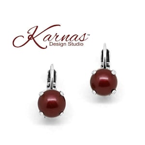 BORDEAUX PEARL 8mm Stud or Drop Earrings K.D.S. Premium Crystal *Choose Your Finish *Karnas Design Studio™ *