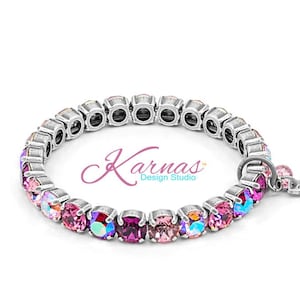 Pulsera elástica I LOVE PINK de 8 mm con cristal premium K.D.S. *Elige tu acabado y talla *Karnas Design Studio™ *