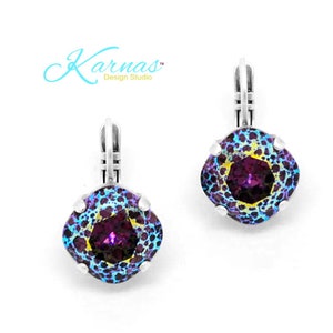 DUSTED PLUM 12mm Cushion Cut Drop or Stud Earrings K.D.S. Premium Crystal *Choose Your Finish *Karnas Design Studio™ *Free Shipping