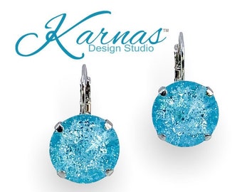 BLUE COTTON CANDY 14mm Drop or Stud Earrings Genuine Crystal *Choose Your Finish *Karnas Design Studio *Free Shipping