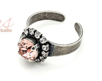 VINTAGE ROSE 8mm Adjustable Halo Ring K.D.S. Premium Crystal *Pick Your Finish *Karnas Design Studio *Free Shipping*