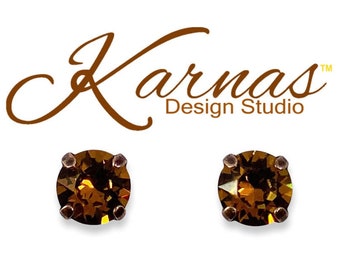 LIGHT AMBER 8mm Round Drop or Stud Earrings K.D.S. Premium Crystal *Choose Your Finish *Karnas Design Studio™ *