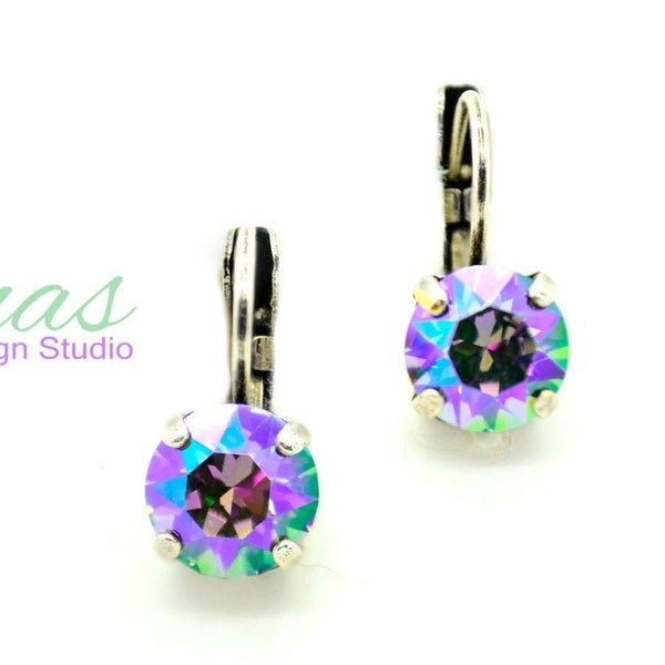 HARLEQUIN ORCHID 8mm Crystal Drop or Stud Earrings K.D.S. Premium Crystal *Pick Your Finish *Karnas Design Studio™ *Free Shipping