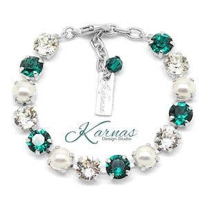 EMERALDS & PEARLS 8mm Charm Bracelet Made With KDS Premium Crystal *Choose Your Finish *Karnas Design Studio™ *Free Shipping*