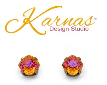 SUNSET ORANGE 8mm Mystic Cut Drop or Stud Earrings *K.D.S. Premium Crystal *Choose Your Finish *Karnas Design Studio™ *Free Shipping