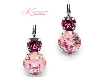 BREAST CANCER AWARENESS 12mm/8mm Cushion Cut Earrings *K.D.S. Premium Crystal *Choose Your Finish *Karnas Design Studio™ **