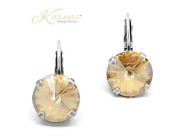 GOLDEN HONEY 12mm Round Drop or Stud Earrings K.D.S. Premium Crystal *Choose Your Finish *Karnas Design Studio™ *Free Shipping