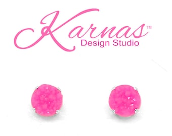 HOT PINK DRUZY 12mm Stud or Drop Earrings Faux Druzy *Choose Your Finish *Karnas Design Studio™ *Free Shipping*