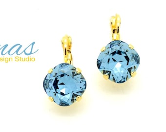 OXFORD BLUE 12mm Crystal Cushion Cut Leverback Earrings K.D.S. Premium Crystal *Pick Your Finish *Karnas Design Studio *Free Shipping