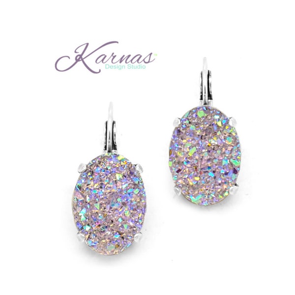 LAVENDER MIST 18X13mm Oval Faux Druzy Leverback Earrings *Choose Your Finish *Karnas Design Studio™ *Free Shipping