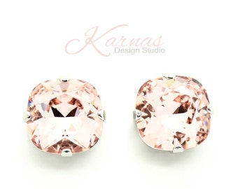 VINTAGE ROSE 12mm Cushion Cut Stud Earrings K.D.S. Premium Crystals *Pick Your Finish *Karnas Design Studio *