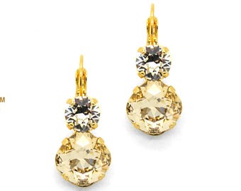 CRYSTAL & SILK 12mm/8mm Cushion Cut Double Drop Earrings K.D.S. Premium Crystal *Pick Your Finish *Karnas Design Studio™ *Free Shipping*