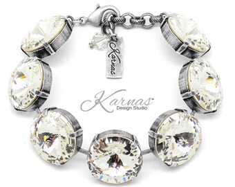 CRYSTAL CLEAR 18mm Mega XL Rivoli Statement Bracelet *Made With  Crystal *Antique Silver *Karnas Design Studio™ *Free Shipping*