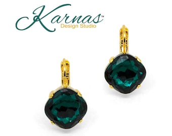 EMERALD FANTASY CUSHION 12mm Fancy Stone Drop or Stud Earrings K.D.S. Premium Crystal *Pick Your Finish *Karnas Design Studio™ Free Shipping