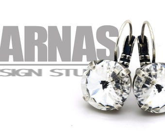 CRYSTAL CLEAR 12mm Crystal Rivoli Drop Leverback Earrings K.D.S. Premium Crystal *Choose Your Finish *Karnas Design Studio™ *Free Shipping
