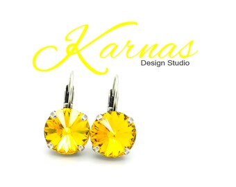 SUNFLOWER Discontinued 12MM Drop or Stud Earrings Made With Genuine Crystal *Choose Your Finish *Karnas Design Studio™ *Free Shipping*