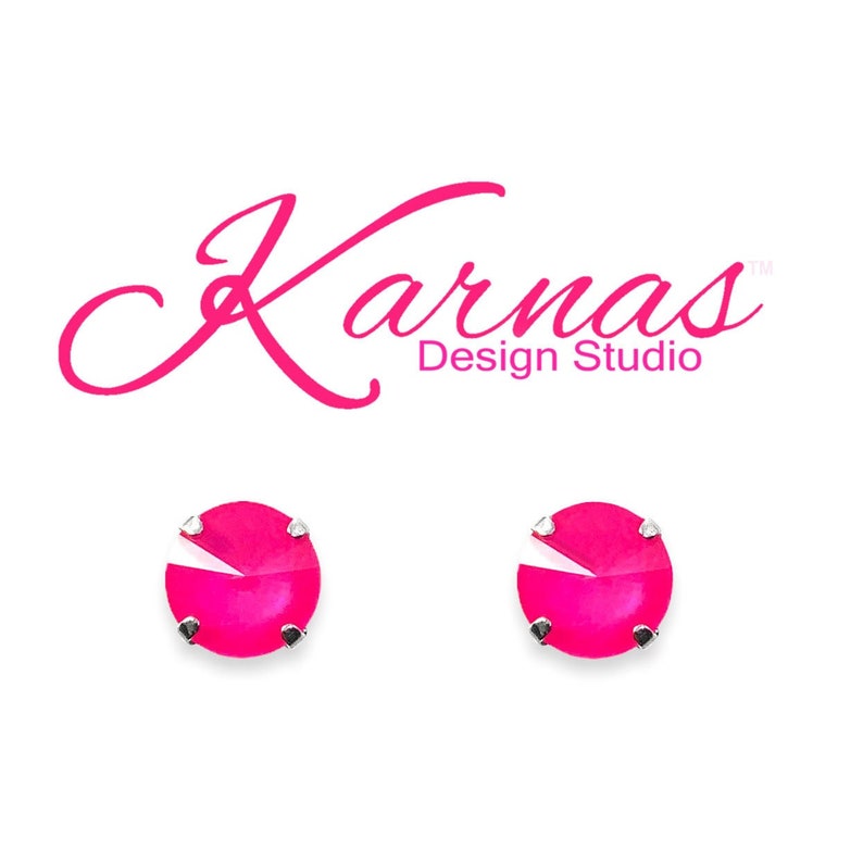 ELECTRIC PINK 12mm Stud or Drop Earrings Genuine Crystal Choose Your Finish Karnas Design Studio Free Shipping image 1