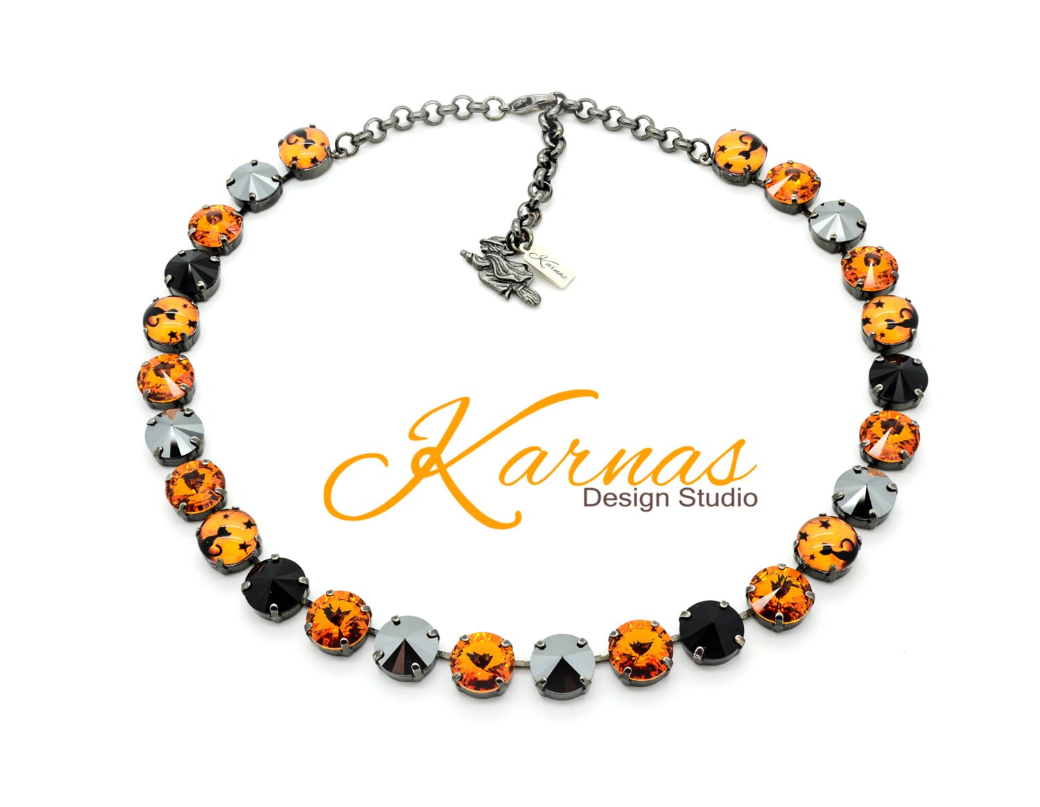 HALLOWEEN BLACK CAT 12mm Halloween Choker Made With K.D.S. Premium Crystal *Choose Your Finish *Karnas Design Studio™ **