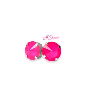 ELECTRIC PINK 12mm Stud or Drop Earrings Genuine Crystal Choose Your Finish Karnas Design Studio Free Shipping image 2