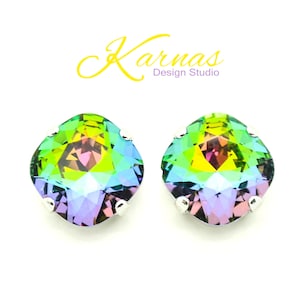 RAINBOW 12mm Cushion Cut Stud or Post Earrings Made With K.D.S. Premium Crystal *Pick Your Finish *Karnas Design Studio *