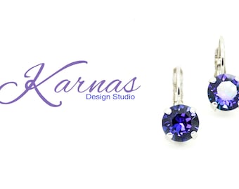 CRYSTAL Blue Tide 8mm Drop or Stud Earrings K.D.S. Premium Crystal *Choose Your Finish *Karnas Design Studio™ **