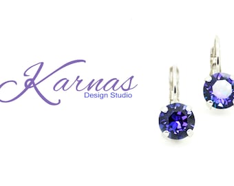 CRYSTAL Blue Tide 8mm Drop or Stud Earrings K.D.S. Premium Crystal *Choose Your Finish *Karnas Design Studio™ *Free Shipping*