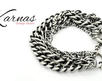 MULTI-CHAIN LAYERING Bracelet With Toggle Closure *Antique Silver *Karnas Design Studio™ *Free Shippings*