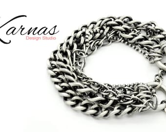 MULTI-CHAIN LAYERING Bracelet With Toggle Closure *Antique Silver *Karnas Design Studio™ *s*