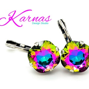 CRYSTAL ELECTRA Cushion Cut 12mm Earrings Made With K.D.S. Premium Crystal *Choose Your Finish *Karnas Design Studio™ *Free Shipping