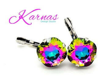 CRYSTAL ELECTRA Cushion Cut 12mm Earrings Made With K.D.S. Premium Crystal *Choose Your Finish *Karnas Design Studio™ *