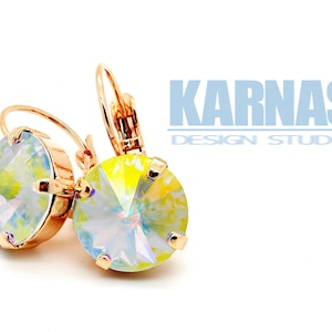 CRYSTAL AB 12mm Crystal Drop or Stud Earrings Made With K.D.S. Premium Crystal *Pick Your Metal *Karnas Design Studio *Free Shipping*