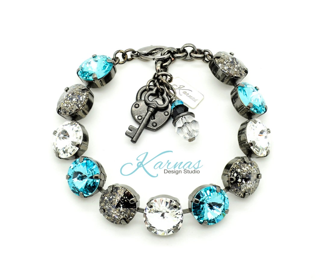 TURQUOISE & DUSTED BLACK 12mm Charm Bracelet Made With K.D.S. - Etsy