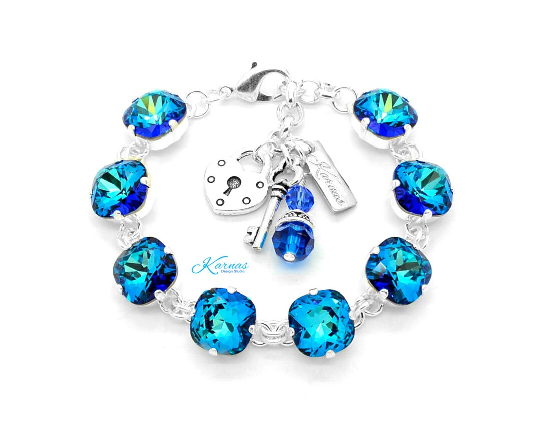 BERMUDA BLUE 12mm Cushion Cut Pendant Bracelet Made With - Etsy