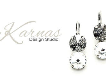 Pendientes de doble gota con cierre de palanca de cristal premium K.D.S. de 12 mm, color negro espolvoreado y cristal. *Elige tu metal *Karnas Design Studio**