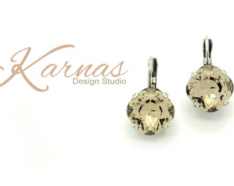 NORTHWOOD BROWN 12mm Cushion Cut Drop or Stud Earrings *Premium KDS Crystal *Choose Your Finish *Karnas Design Studio™ *Free Shipping