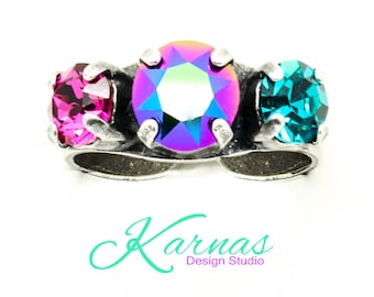 MAGICAL FOREST MIX 8mm/29ss Crystal Chaton Ring K.D.S. Premium Crystal *Adjustable Pick Your Finish *Karnas Design Studio *Free Shipping*