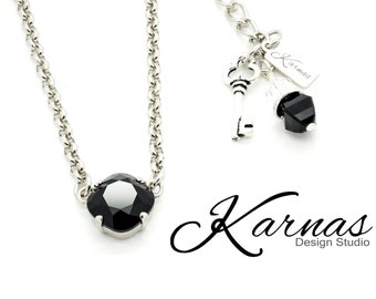 JET BLACK 12mm Cushion Cut Single Stone Necklace Made With K.D.S. Premium Crystal *Choose Your Finish *Karnas Design Studio™ *Free Shipping*