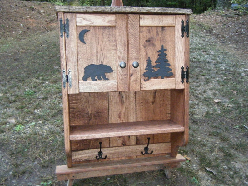 Wall Cabinet Rustic Black Bear Red Oak With And Pine Trees