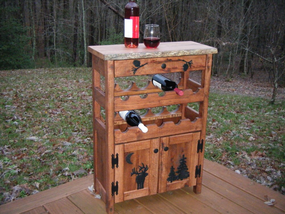Red Oak Wine Rack Cabinet With Drawer Rustic Wine Rack With
