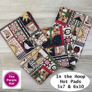 ITH Hot Pads 5x7 6x10 machine embroidery in the hoop project, kitchen and tableware, hostess gift, digital download, various formats