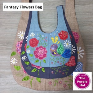 ITH In the Hoop Fantasy Flowers Bag 5x7 6x10 8x12 - Maschinenstickerei Projekt - zauberhafte florale Designs - Geldbörse - boho inspiriert