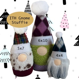 ITH Christmas Gnome Stuffie 4x4, 5x7 & 6x10 - machine embroidery soft toy ornament - instant download - in the hoop - plush decoration