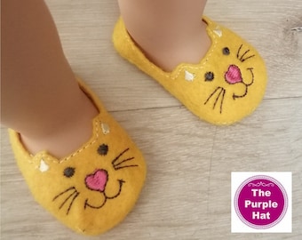 ITH Kitty shoes or slippers for 18 inch doll 4x4 machine embroidery instant download - AG soft body doll - in the hoop project