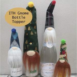 ITH Gnome Boy Bottle Topper 4x4, 5x7 & 6x10 - digital download - machine embroidery - made in the hoop project - bottle hat for wine/perfume