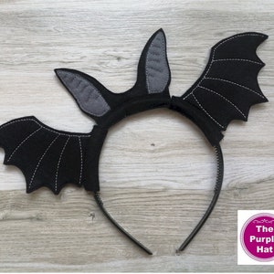 ITH In the Hoop Bat Ears & Wings Halloween Headband Sliders 4x4 machine embroidery digital design - holiday dress up party fun - felt ears